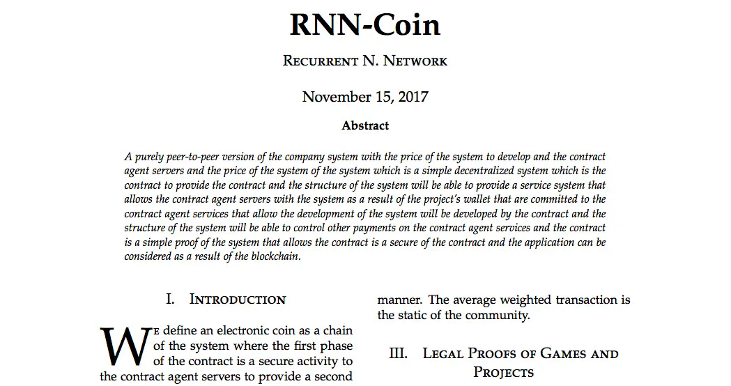 The white paper generated using a recurrent neural network.